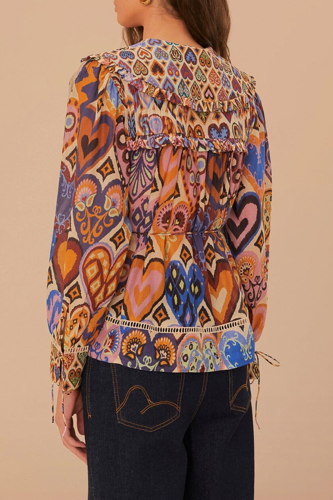 Blouse à motif ikat cœurs en coton - Multicolore