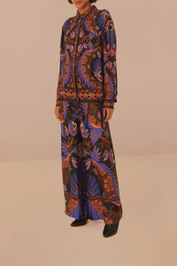 Pantalon à double ceinture et motif cœurs - Orange & bleu