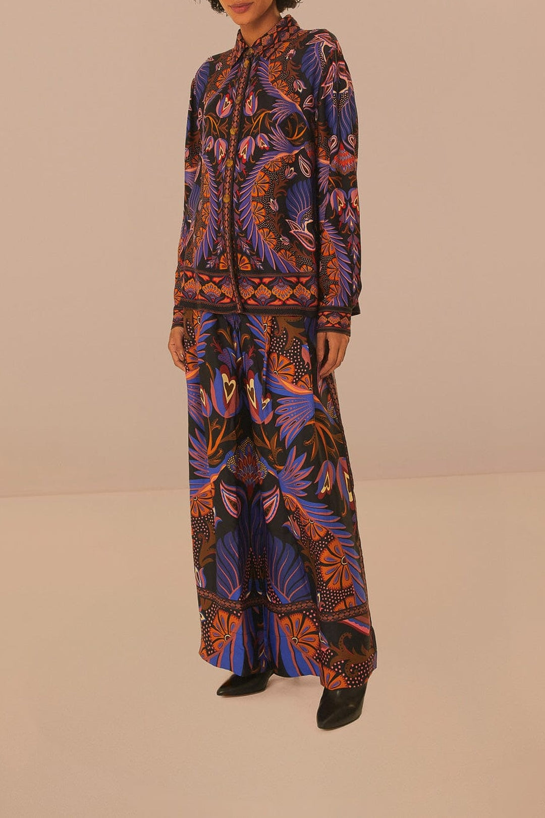 Pantalon à double ceinture et motif cœurs - Orange & bleu