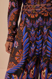 Pantalon à double ceinture et motif cœurs - Orange & bleu
