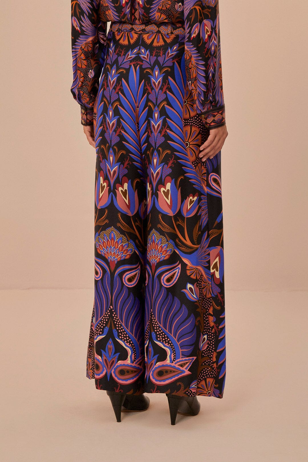 Pantalon à double ceinture et motif cœurs - Orange & bleu