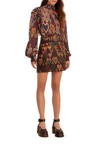 Blouse à motif ikat cœurs - Marron