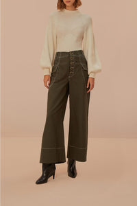 Pantalon taille basse à poches en coton - Vert