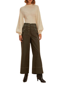 Pantalon taille basse à poches en coton - Vert