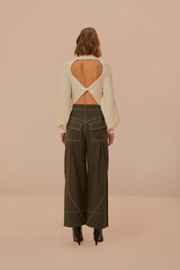 Pantalon taille basse à poches en coton - Vert