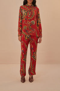 Chemise longue à fleurs - Rouge