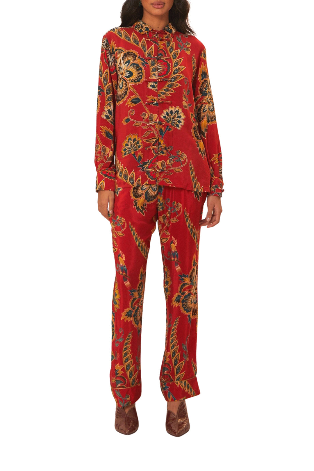 Chemise longue à fleurs - Rouge