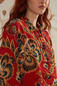 Chemise longue à fleurs - Rouge