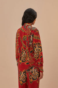 Chemise longue à fleurs - Rouge