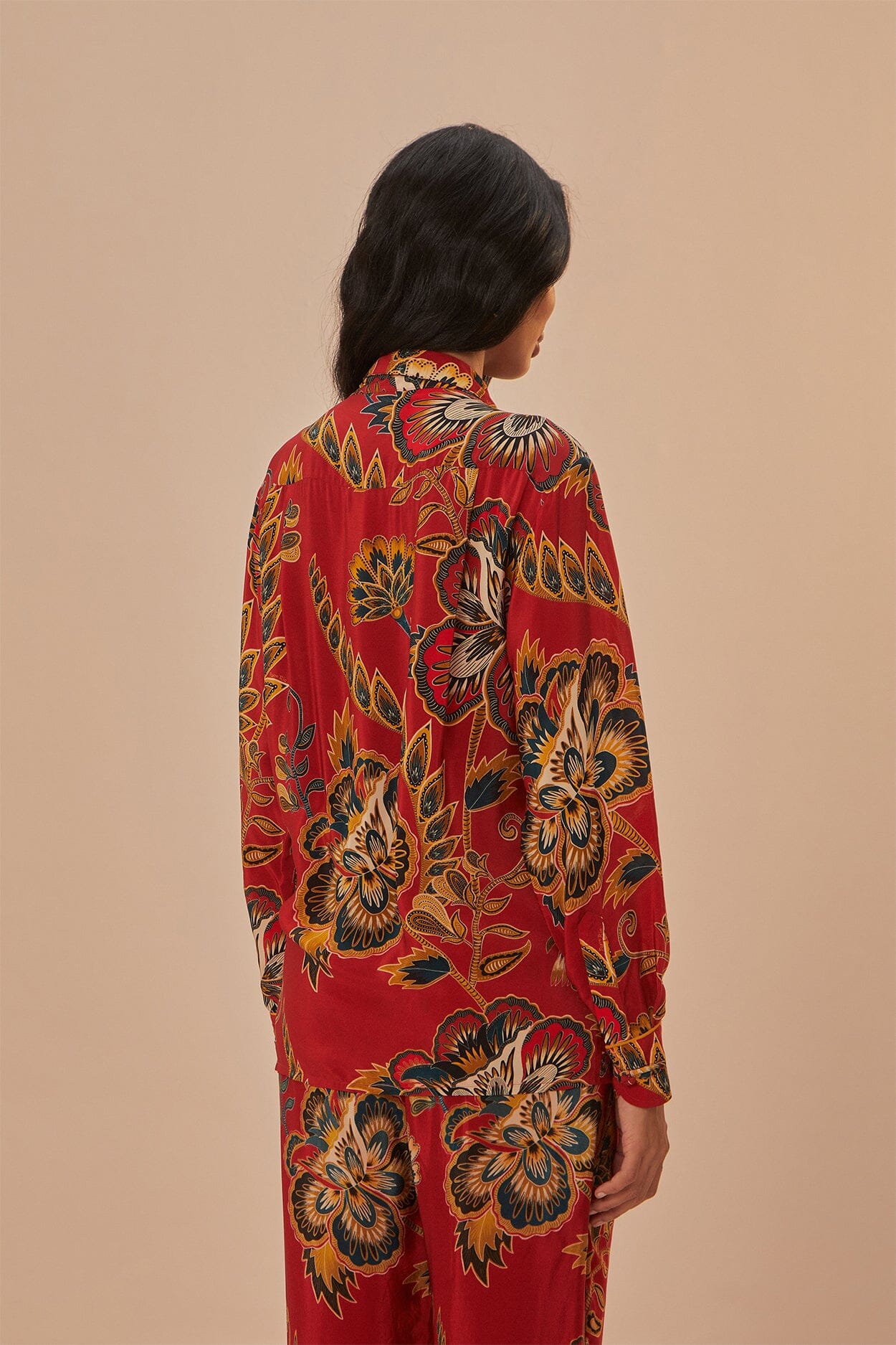 Chemise longue à fleurs - Rouge
