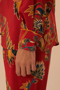 Chemise longue à fleurs - Rouge