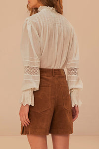 Short en velours côtelé en coton - Marron