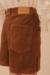 Short en velours côtelé en coton - Marron