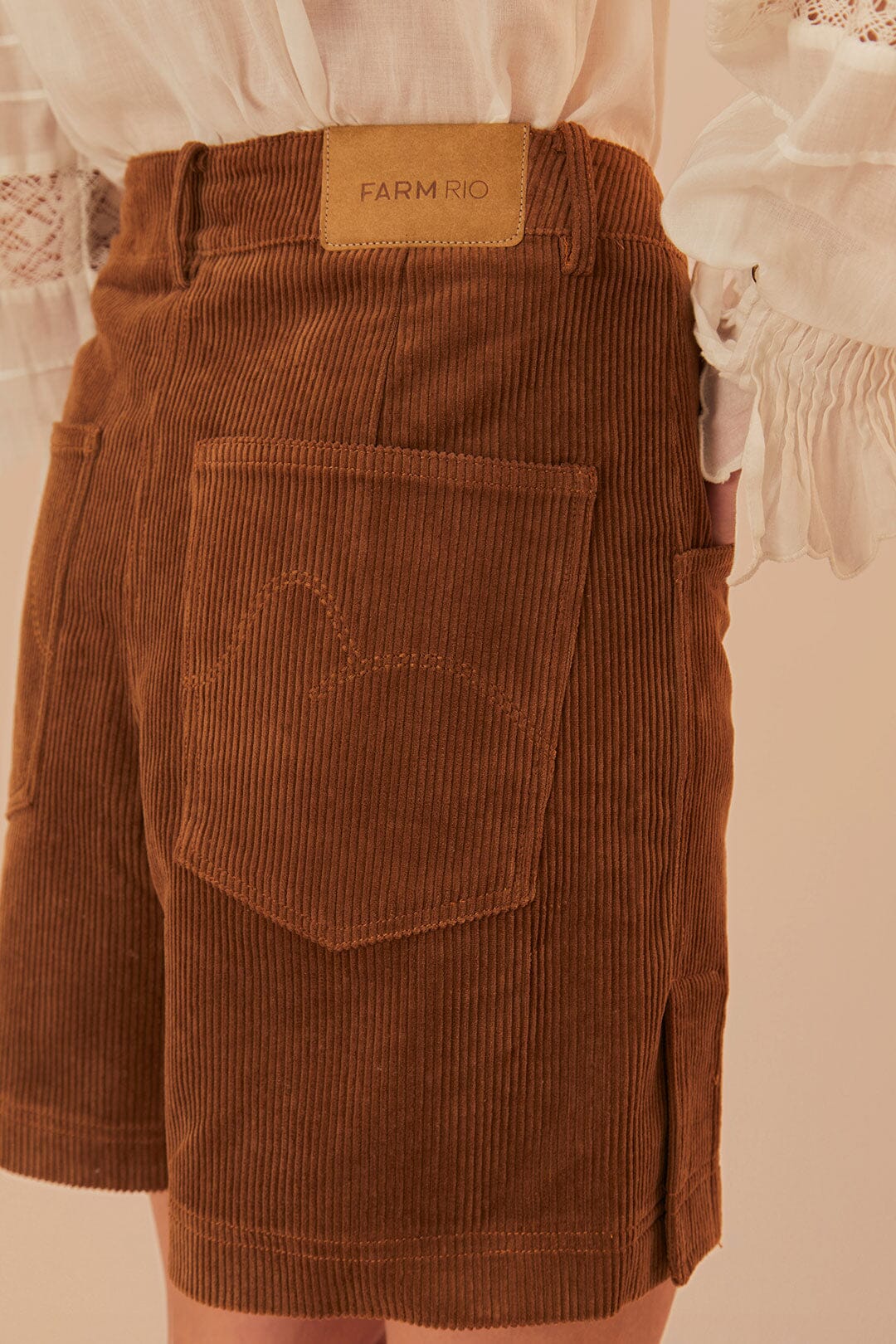 Short en velours côtelé en coton - Marron