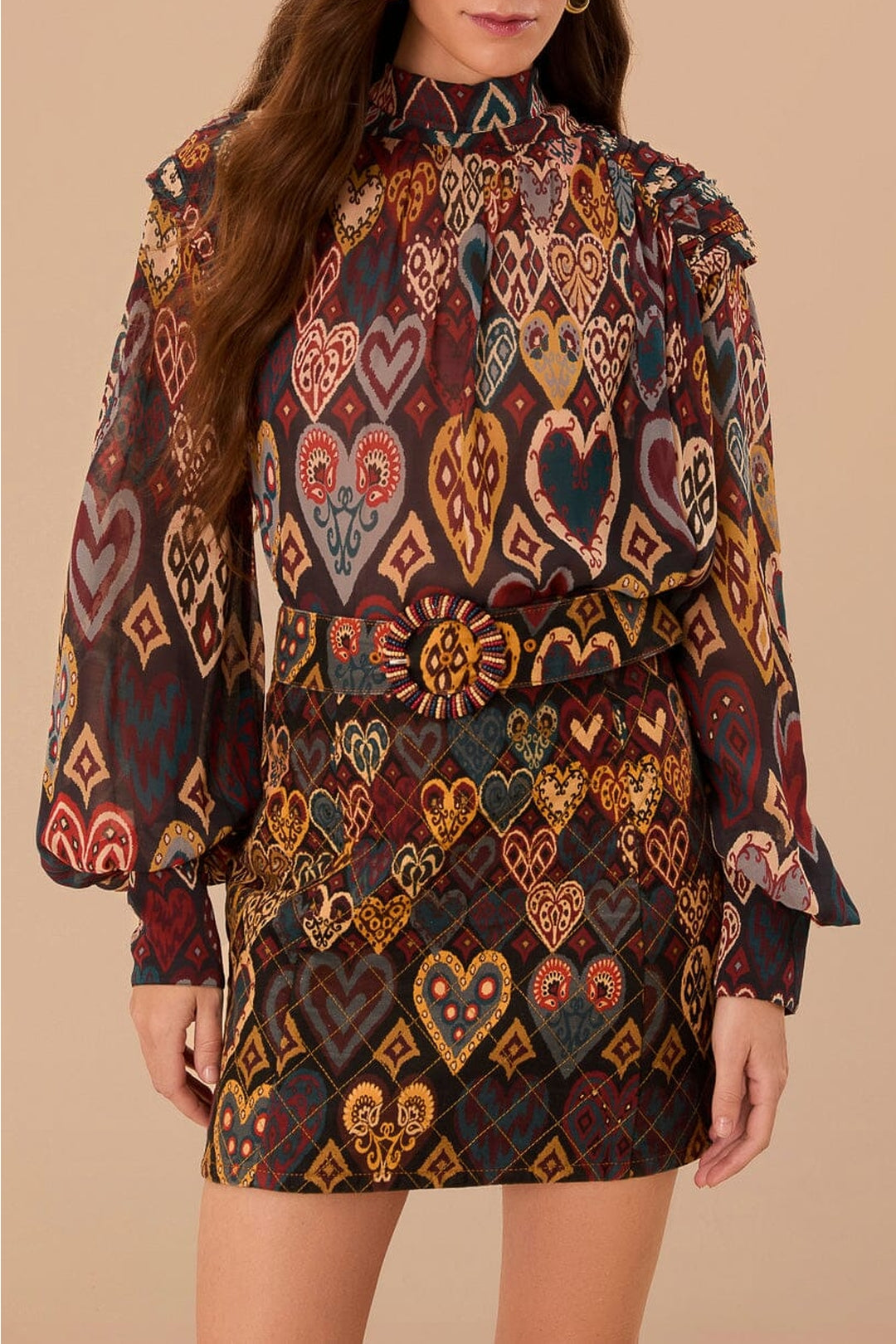 Jupe à motif Ikat en forme de cœur en coton - Marron