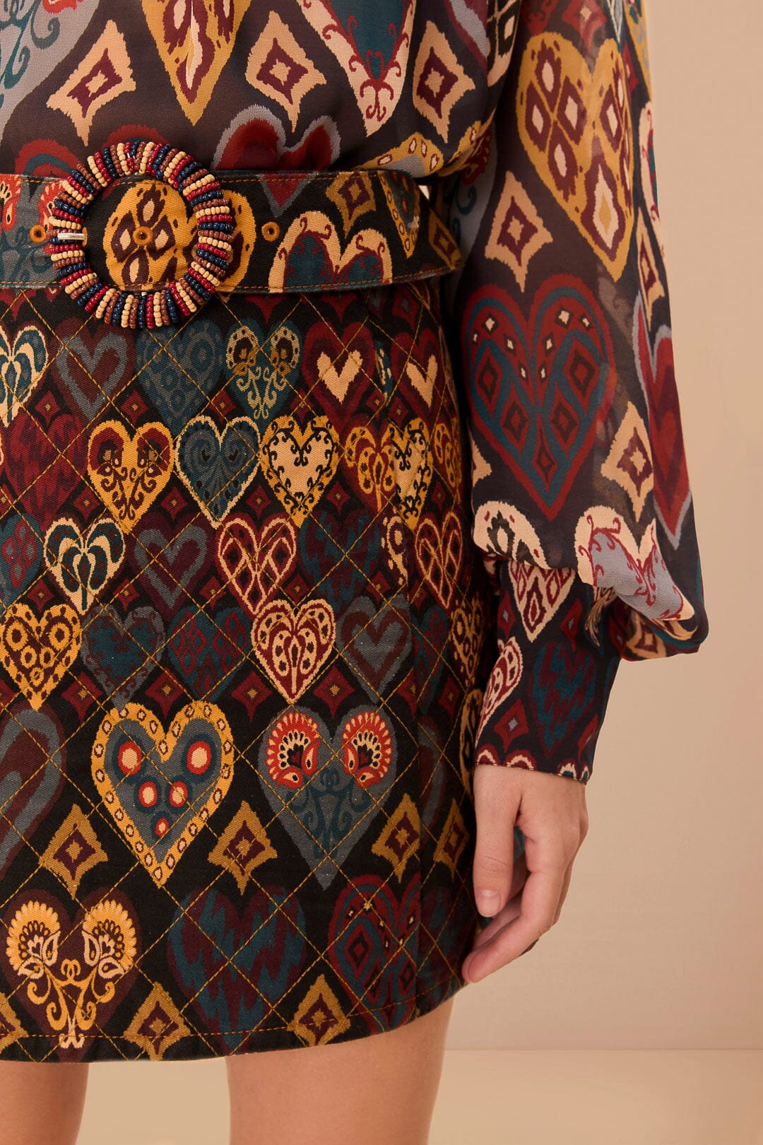 Jupe à motif Ikat en forme de cœur en coton - Marron