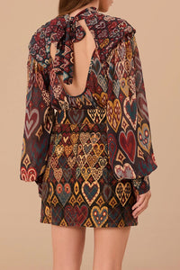 Jupe à motif Ikat en forme de cœur en coton - Marron