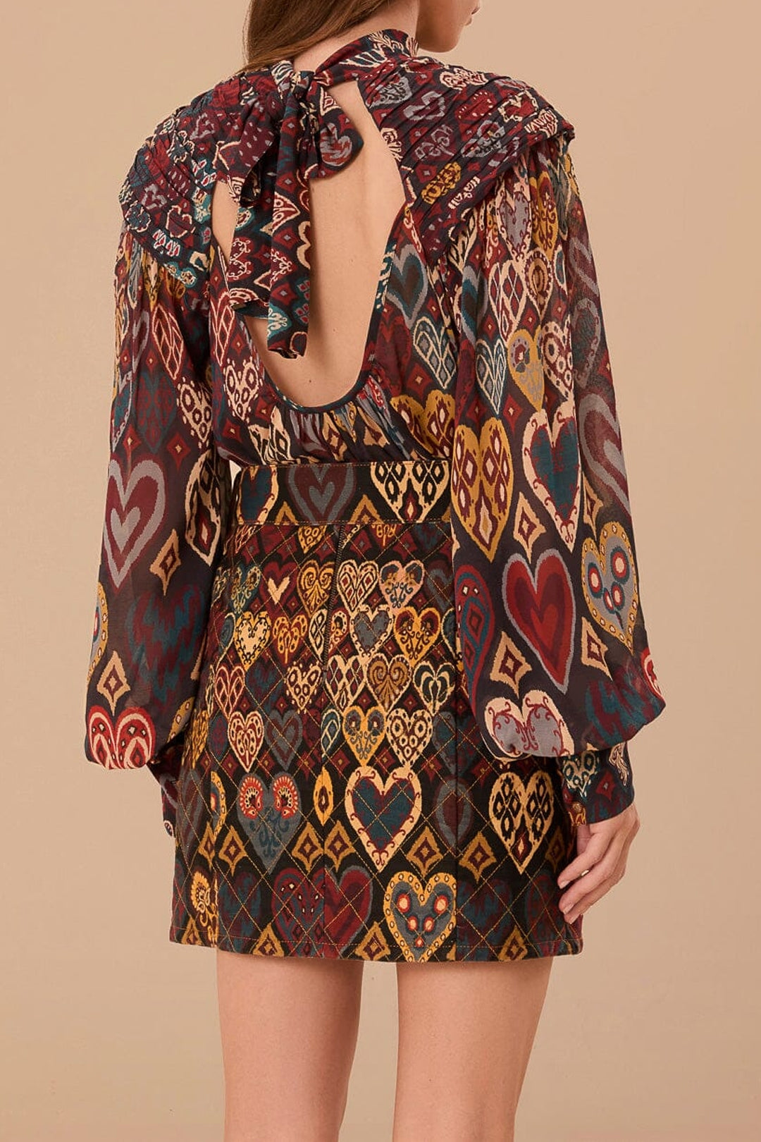 Jupe à motif Ikat en forme de cœur en coton - Marron
