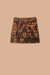 Jupe à motif Ikat en forme de cœur en coton - Marron