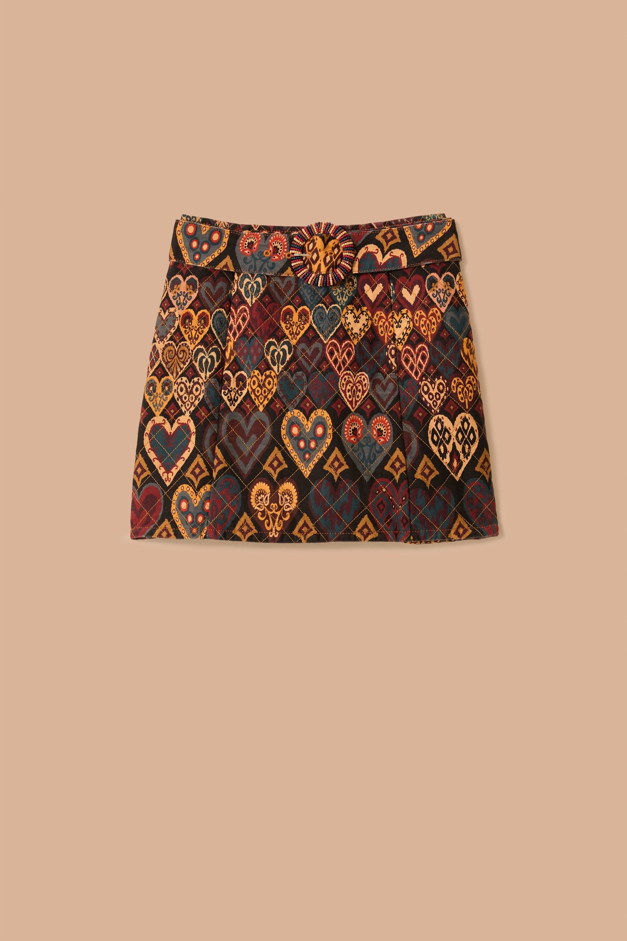Jupe à motif Ikat en forme de cœur en coton - Marron