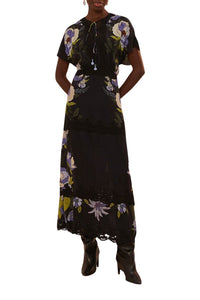 Robe longue Jardin de rêve à dentelle - Noir