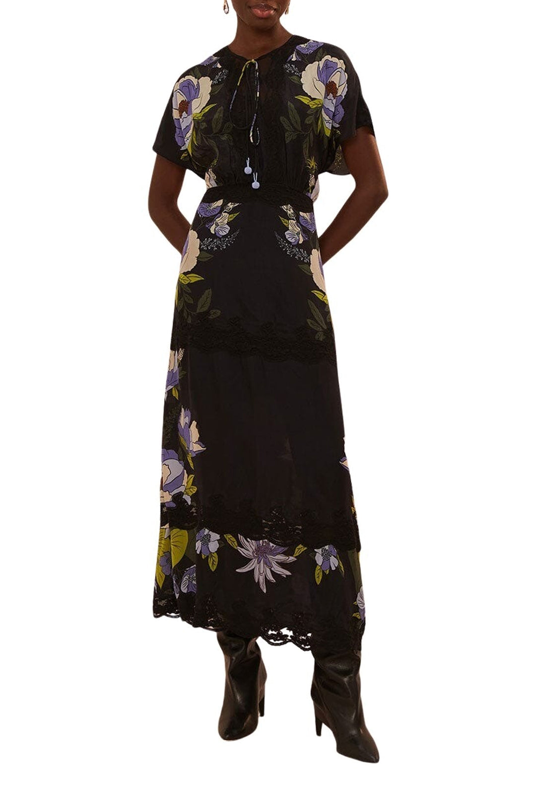 Robe longue Jardin de rêve à dentelle - Noir
