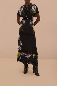 Robe longue Jardin de rêve à dentelle - Noir