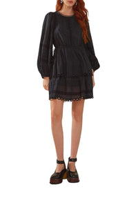 Robe courte à manches longues en coton - Noir