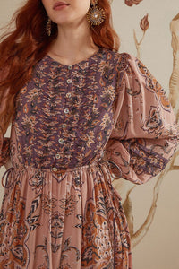 Robe longue Glam Tapestry à manches longues en coton - Bordeaux