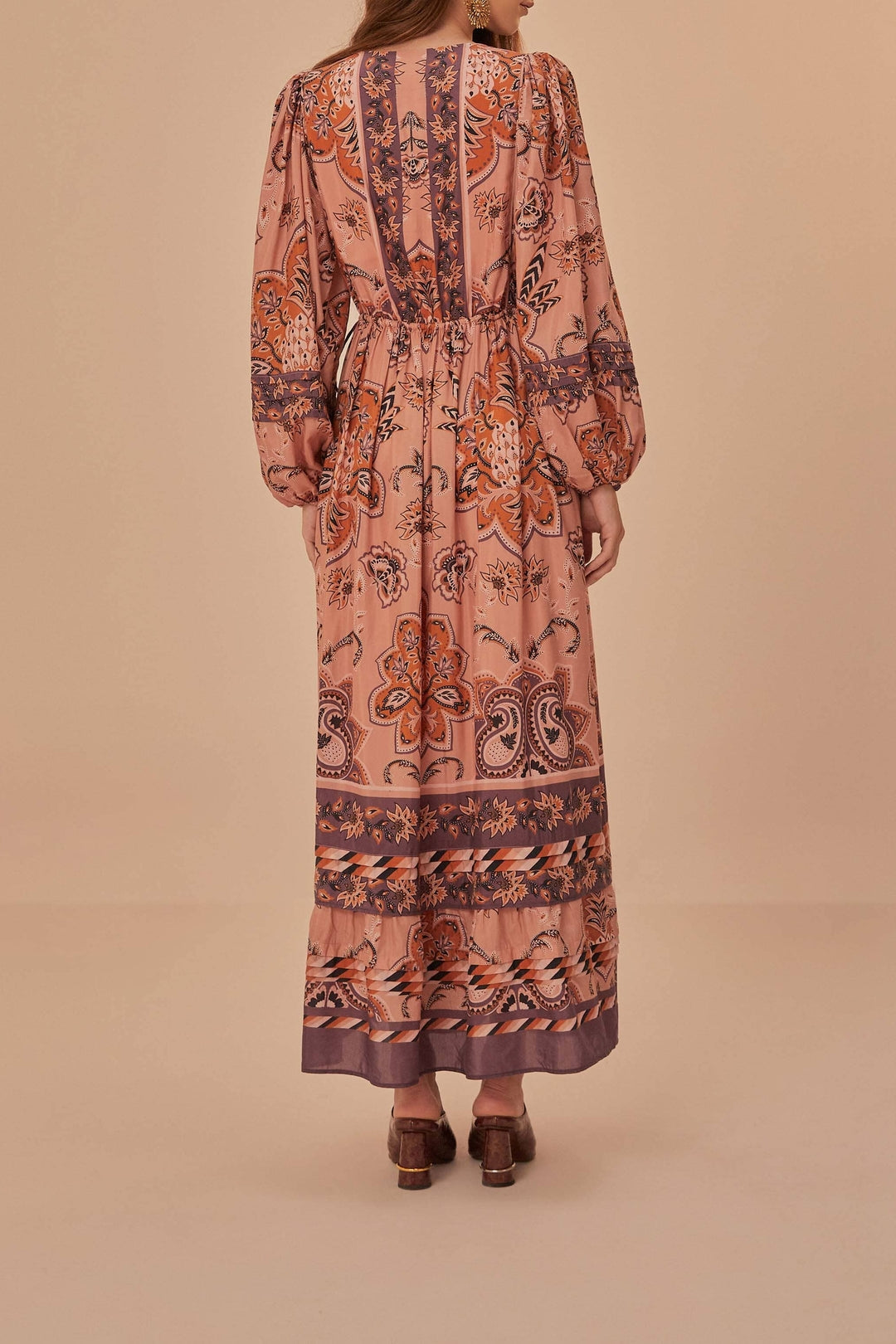 Robe longue Glam Tapestry à manches longues en coton - Bordeaux