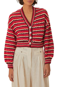 Cardigan en crochet à rayures colorées - Rouge