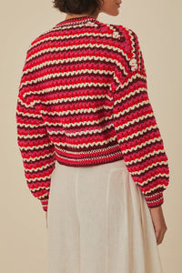Cardigan en crochet à rayures colorées - Rouge