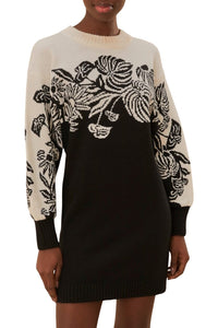 Robe courte Jardin surréaliste en maille - Noir