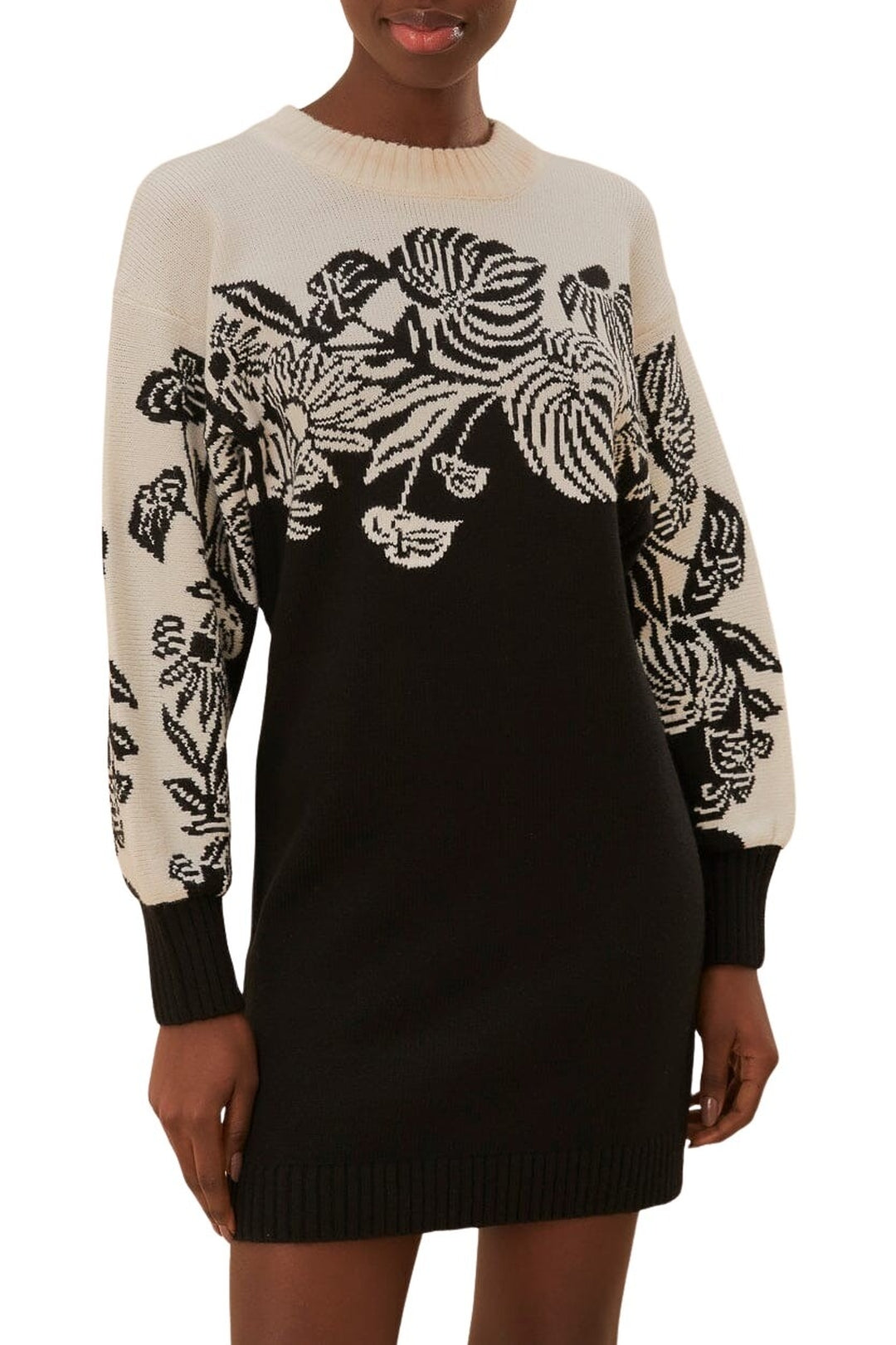 Robe courte Jardin surréaliste en maille - Noir