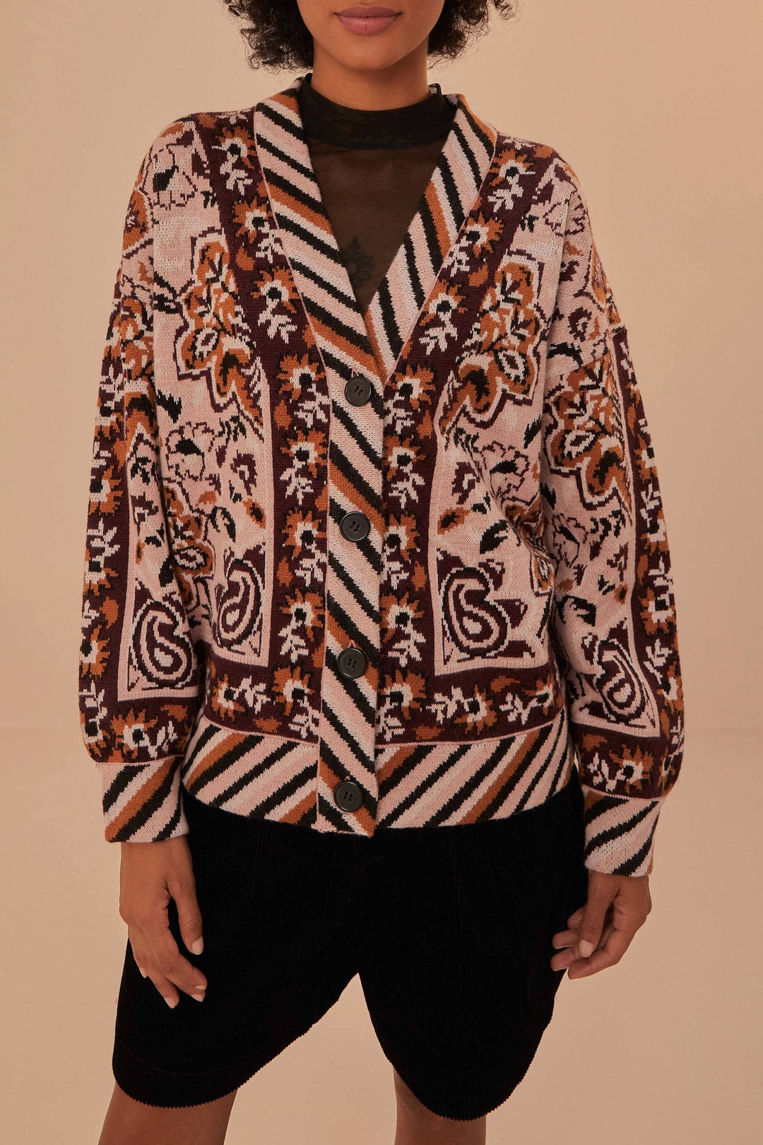 Cardigan Glam Tapestry - Bordeaux & rose
