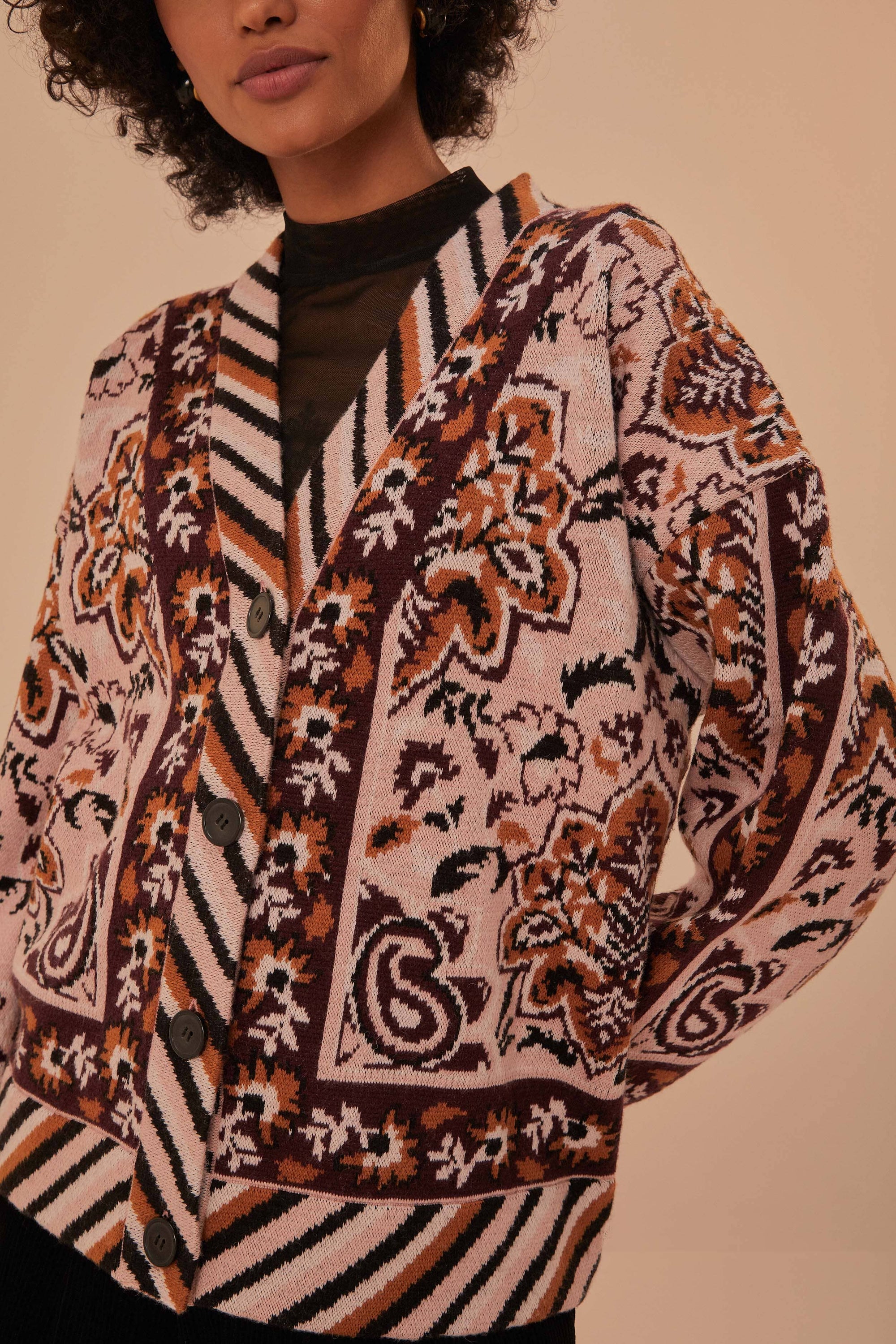 Cardigan Glam Tapestry - Bordeaux & rose