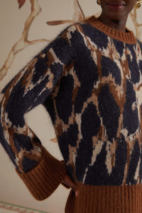 Pull à imprimé Léopard en maille - Marron