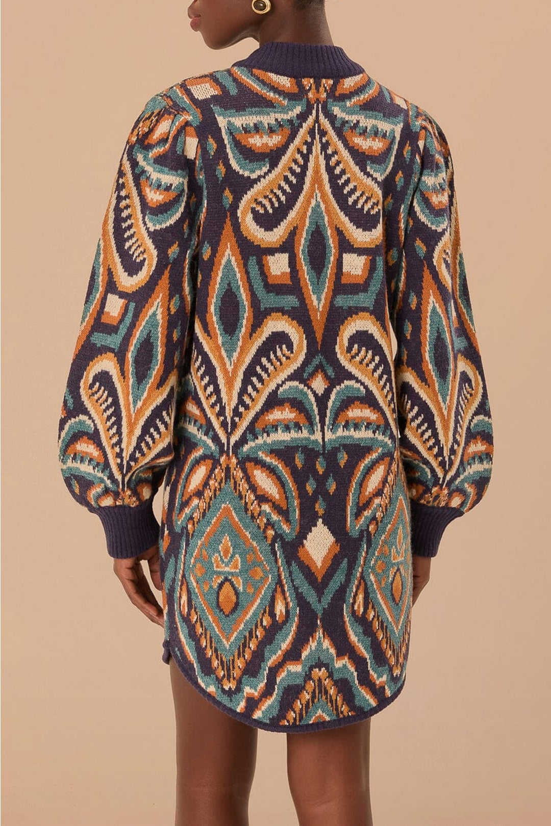 Robe courte à motif Ikat Ananas en maille - Bleu