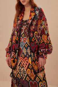 Blazer en maille à motif Ikat en forme de cœur - Orange