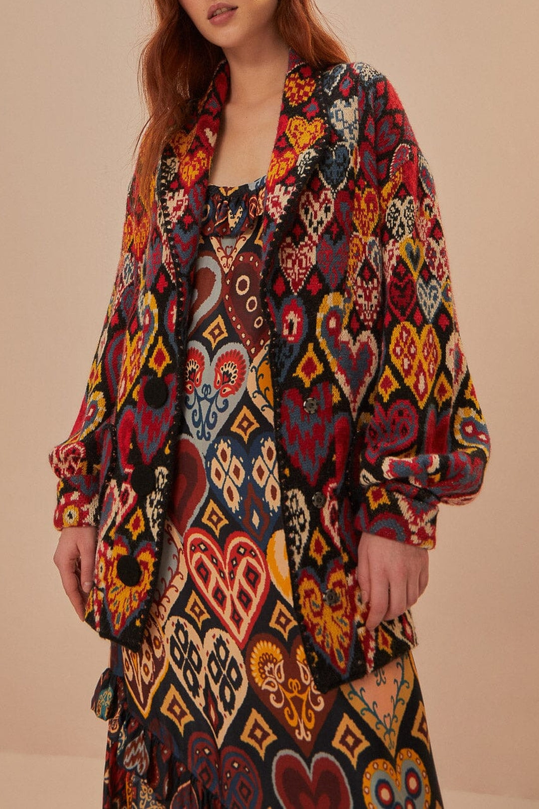 Blazer en maille à motif Ikat en forme de cœur - Orange