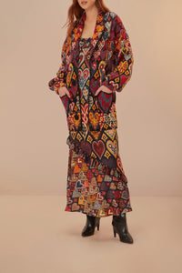 Blazer en maille à motif Ikat en forme de cœur - Orange