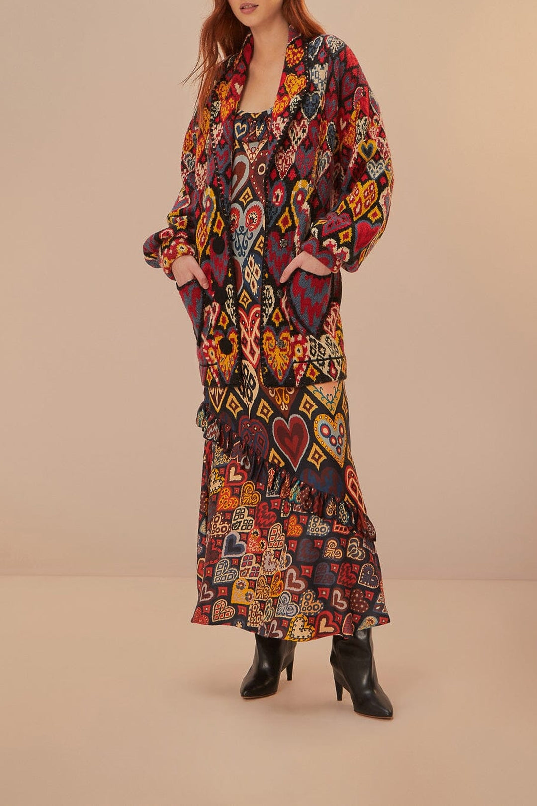 Blazer en maille à motif Ikat en forme de cœur - Orange