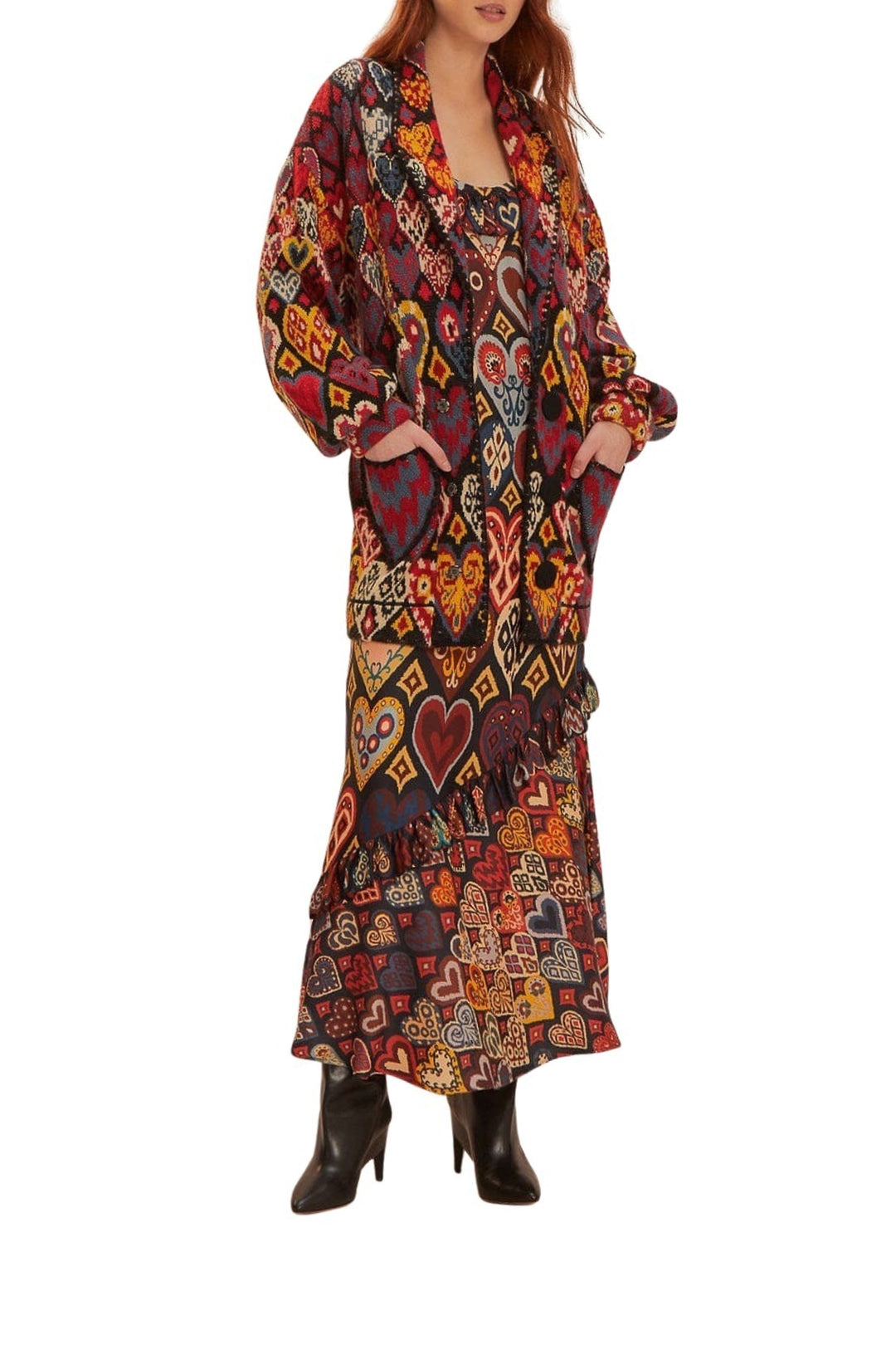 Blazer en maille à motif Ikat en forme de cœur - Orange