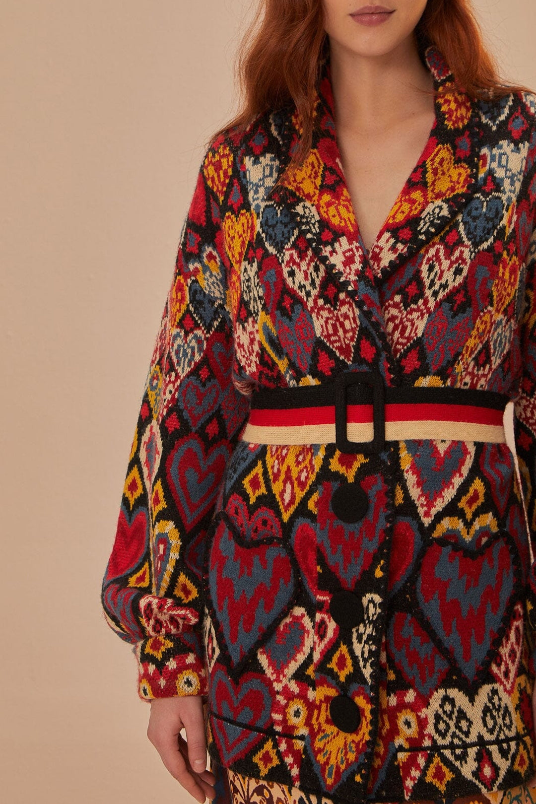 Blazer en maille à motif Ikat en forme de cœur - Orange
