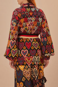 Blazer en maille à motif Ikat en forme de cœur - Orange