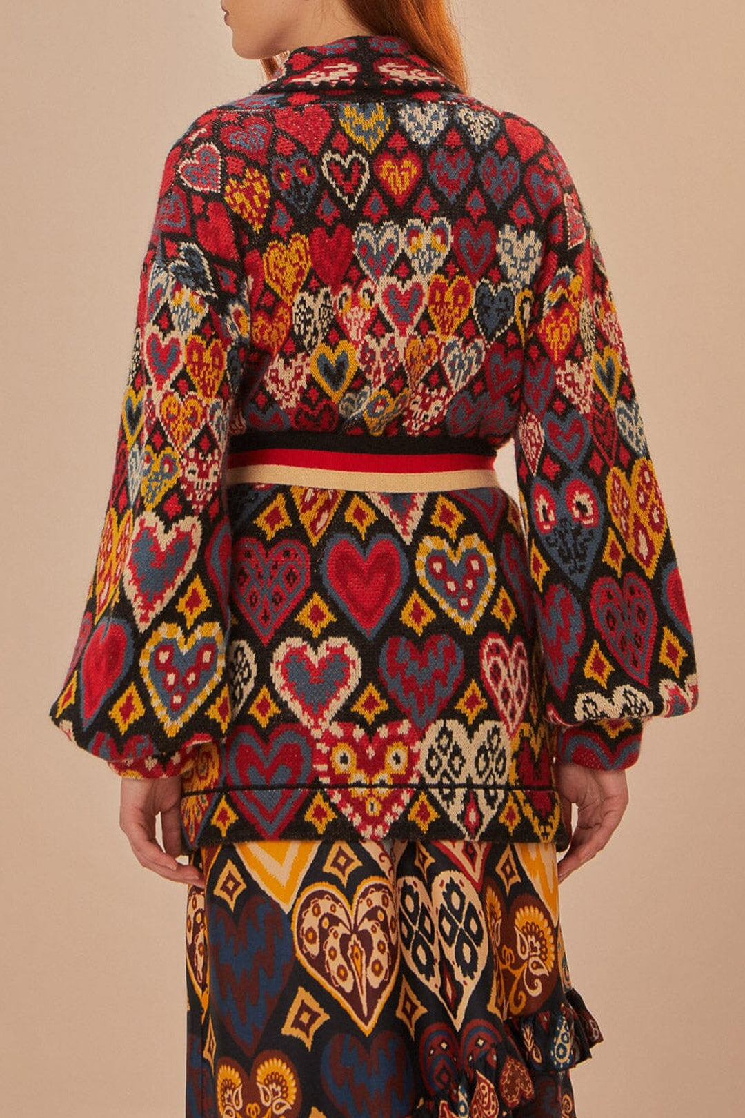 Blazer en maille à motif Ikat en forme de cœur - Orange