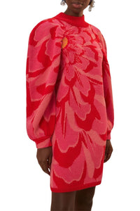 Robe courte à fleurs audacieuses en maille - Rose