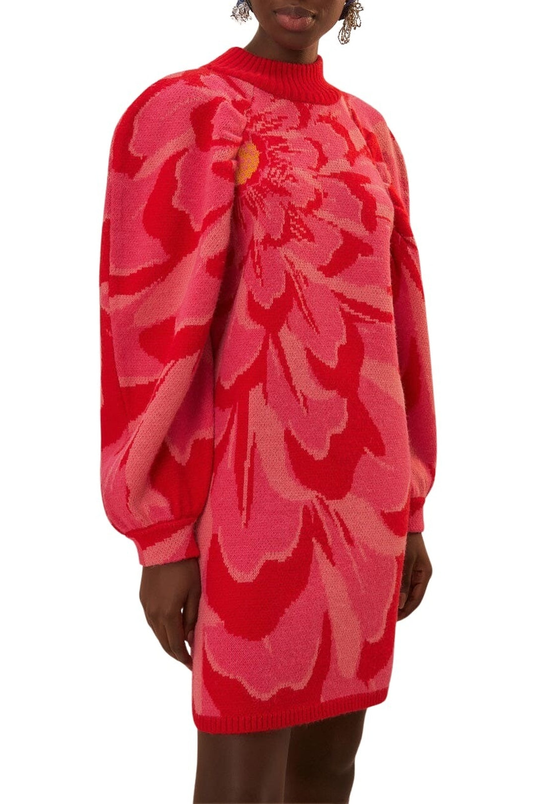 Robe courte à fleurs audacieuses en maille - Rose