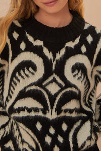 Pull à motif Ikat Ananas en maille - Noir