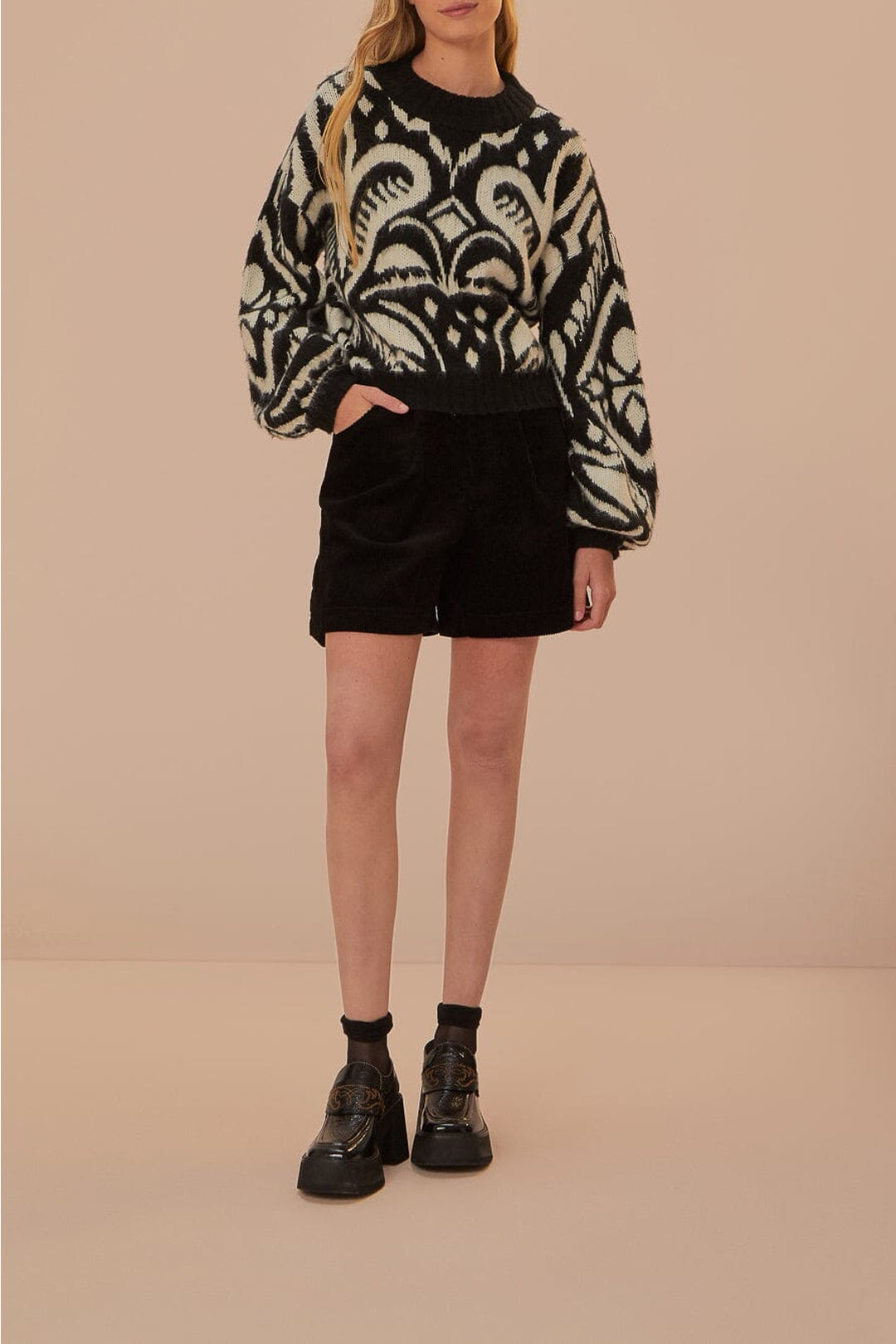 Pull à motif Ikat Ananas en maille - Noir